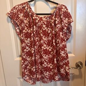 LC Lauren Conrad Red Floral Blouse